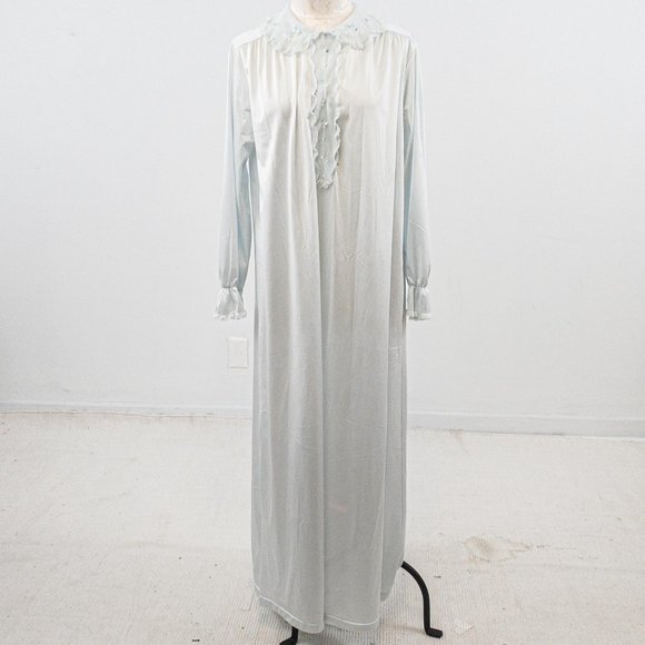 Vintage L Boho Ruffle Nightgown Maxi Dress Blue